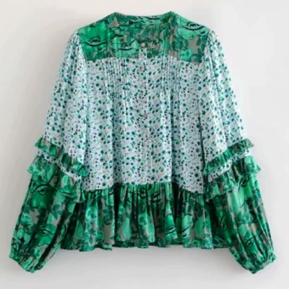 Evergreen Ivy Blouse TOP Winona Long Sleeve SHIRT - Picture 6 of 7